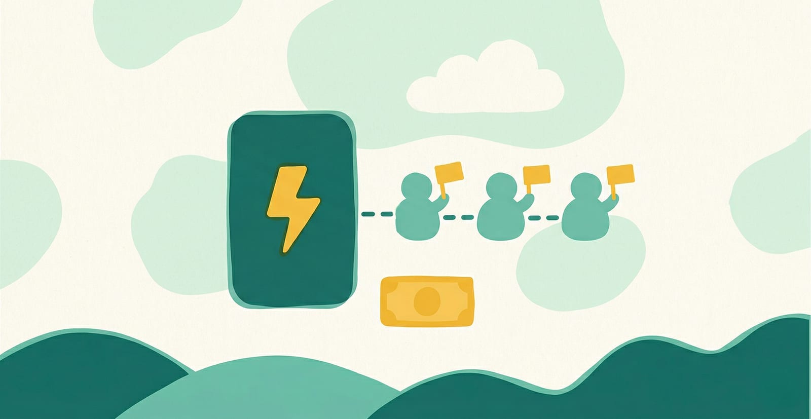 Simple illustration showing a Stripe dashboard connected to affiliate tracking and automated commission payouts